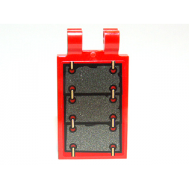 red tile modified 2 x 3 with 2 clips with armor plate pattern sticker - set 9448