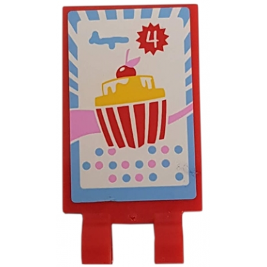 red tile modified 2 x 3 with 2 clips with cupcake pattern sticker - set 3061