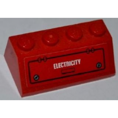 red slope 45 2 x 4 with hatch and electricity pattern sticker - set 7643