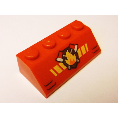 red slope 45 2 x 4 with fire logo with yellow diagonal stripes and black vents pattern