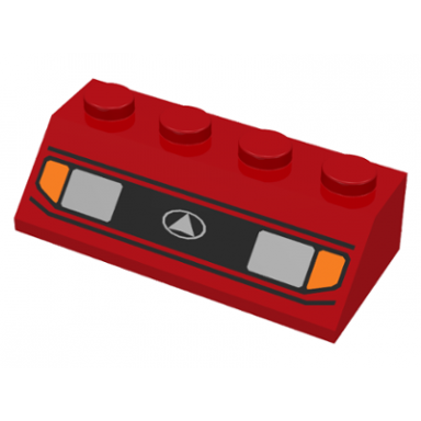 red slope 45 2 x 4 with silver car headlights orange signal lights black grille with white triangle in oval logo pattern
