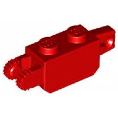 red hinge brick 1 x 2 locking with 1 finger vertical end and 2 fingers vertical end