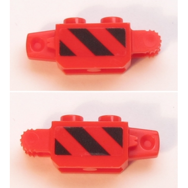 red hinge brick 1 x 2 locking with black and red danger stripes pattern on both sides stickers - set 60161