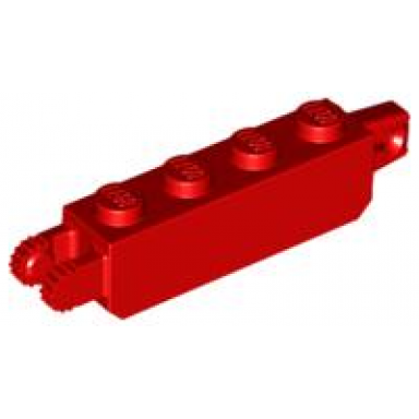 red hinge brick 1 x 4 locking with 1 finger vertical end and 2 fingers vertical end