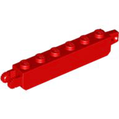 red hinge brick 1 x 6 locking with 1 finger vertical end and 2 fingers vertical end