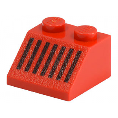 red slope 45 2 x 2 with black grille with 7 vertical lines pattern