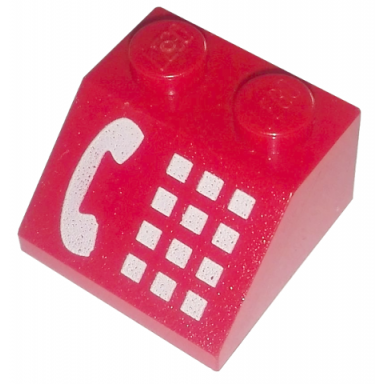 red slope 45 2 x 2 with white phone receiver and buttons pattern
