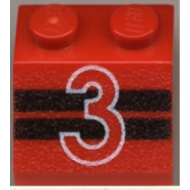 red slope 45 2 x 2 with number 3 and black stripes pattern