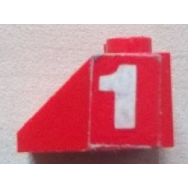 red slope 45 2 x 2 with white number 1 pattern on both sides stickers - set 602-1 6602
