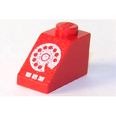 red slope 45 2 x 1 with white rotary phone dial and buttons pattern