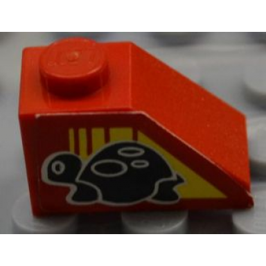 red slope 45 2 x 1 with black turtle on right side pattern sticker - set 8858-1