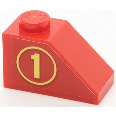 red slope 45 2 x 1 with bright light yellow number 1 in circle pattern model left side sticker - set 40347