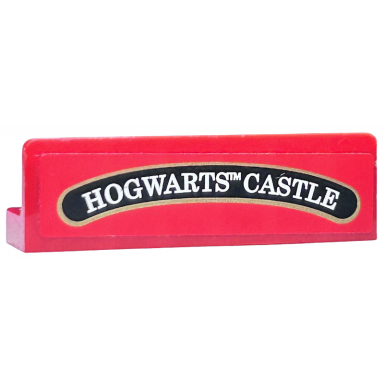 red panel 1 x 4 x 1 with white hogwarts castle on curved black background with gold border pattern sticker - set 4841