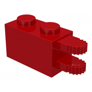 red hinge brick 1 x 2 locking with 2 fingers horizontal end