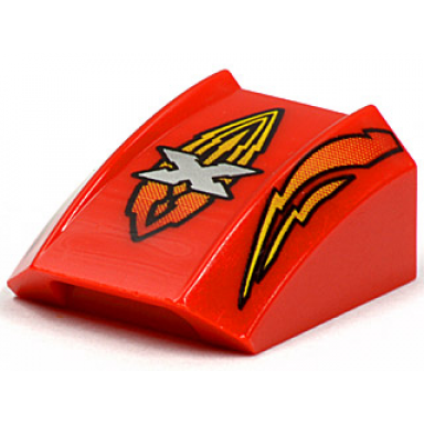 red slope curved 2 x 2 lip with island xtreme stunts logo and flames pattern