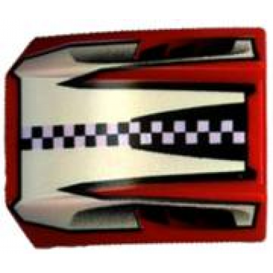 red slope curved 2 x 2 lip with black and white checkered stripe pattern