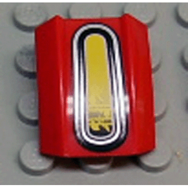 red slope curved 2 x 2 lip with yellow and dark light gray pattern