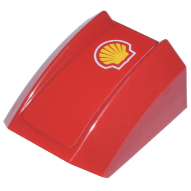 red slope curved 2 x 2 lip with shell logo pattern model left side sticker - sets 8375 8654 8672 8673