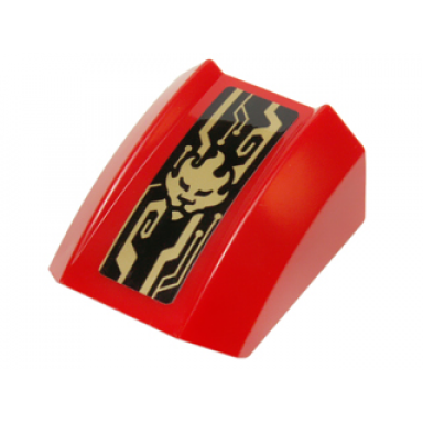 red slope curved 2 x 2 lip with gold kai symbol and mechanical lines pattern sticker - set 70736