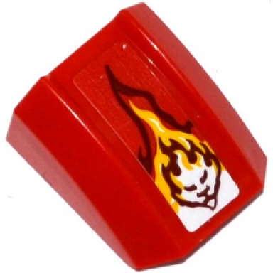 red slope curved 2 x 2 lip with flame and lion head pattern sticker - set 70600