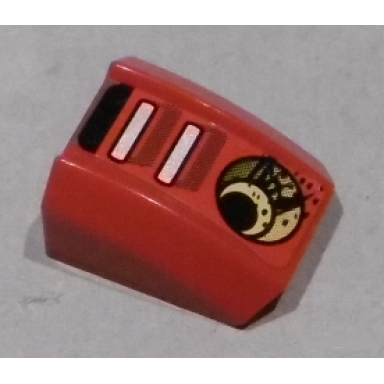 red slope curved 2 x 2 lip with exhaust outlet and dirt and black and white stripes pattern model left side sticker - set 8864
