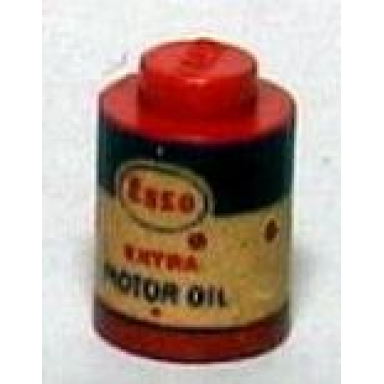 red brick round 1 x 1 - solid stud no bottom lip with esso extra motor oil pattern sticker - sets 1247-2 1251-2