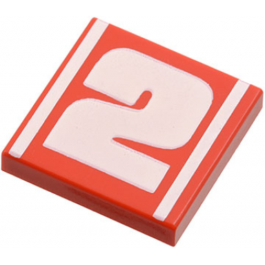 red tile 2 x 2 with number 2 bold white and stripes pattern