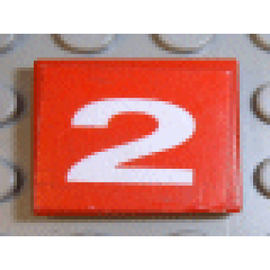 red tile 2 x 2 with number 2 white on red background pattern sticker - set 8280