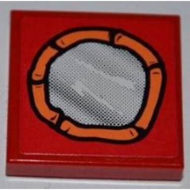 red tile 2 x 2 with mirror round with orange frame pattern sticker - set 3834