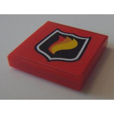 red tile 2 x 2 with flame on black shield classic fire logo badge pattern sticker - set 8154