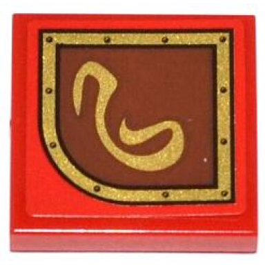 red tile 2 x 2 with gold swirl on brown left rounded background pattern sticker - set 79108