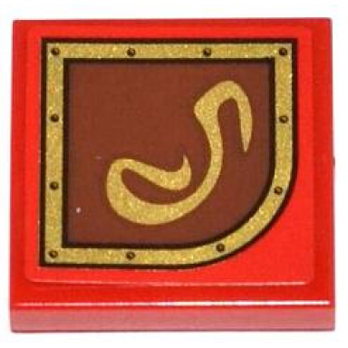red tile 2 x 2 with gold swirl on brown right rounded background pattern sticker - set 79108