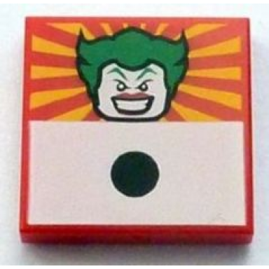 red tile 2 x 2 with 1 black dot and joker face on red and yellow striped background pattern