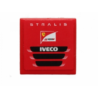 red tile 2 x 2 with stralis scuderia ferrari logo and iveco pattern sticker - set 30191