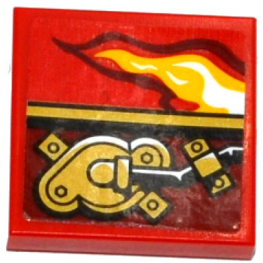 red tile 2 x 2 with flame and gold mechanical pattern model right side sticker - set 70600