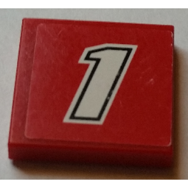 red tile 2 x 2 with number 1 white with black outline on red background pattern sticker - sets 8168 8185
