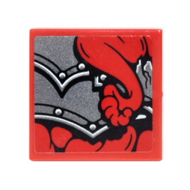 red tile 2 x 2 with pearl dark gray armor with rivets and red snake tail pattern sticker - set 70627