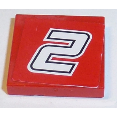 red tile 2 x 2 with number 2 white with black outline on red background pattern sticker - set 8168
