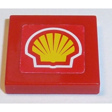 red tile 2 x 2 with shell logo on red background pattern sticker - set 8362