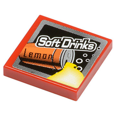 red tile 2 x 2 with soft drinks and orange can with lemon pattern sticker - set 8135