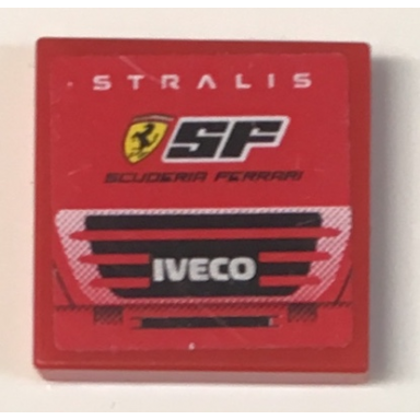 red tile 2 x 2 with stralis scuderia ferrari logo and iveco pattern sticker - sets 8153 8155