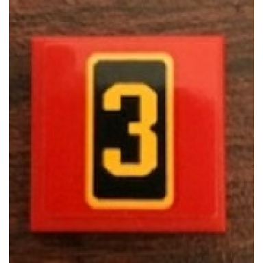 red tile 2 x 2 with bright light orange number 3 on black background pattern sticker - set 21311