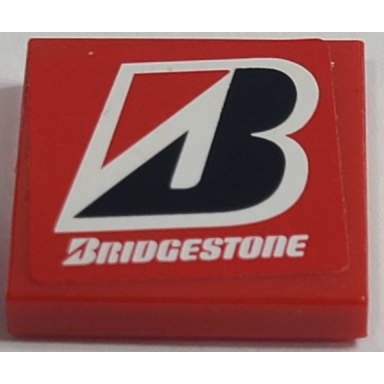 red tile 2 x 2 with white bridgestone and logo pattern sticker - set 8157