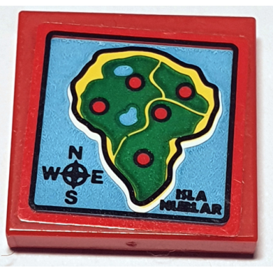 red tile 2 x 2 with map of island black isla nublar and compass rose on medium azure background pattern sticker - set 75934