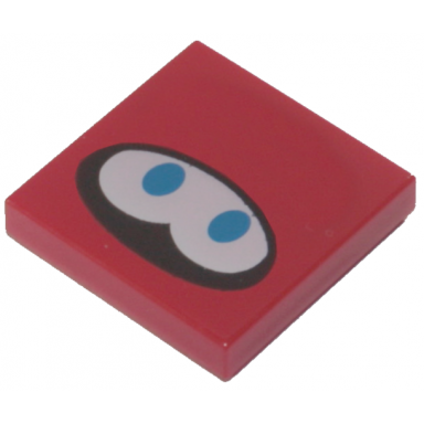 red tile 2 x 2 with white eyes with blue pupils on black oval pattern super mario huckit crab face