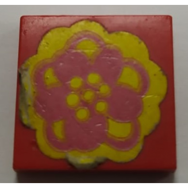 red tile 2 x 2 with flower pink and yellow pattern sticker - set 293