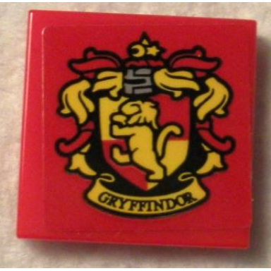 red tile 2 x 2 with hp gryffindor house crest on red background pattern sticker - set 75956