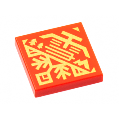 red tile 2 x 2 with gold temple trees and hills logo pattern