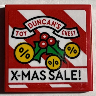 red tile 2 x 2 with duncans toy chest holly leaves berries and x-mas sale! pattern sticker - set 21330