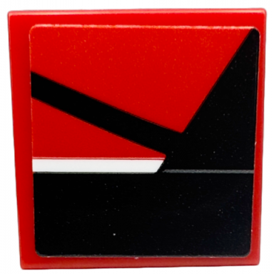 red tile 2 x 2 with white line black triangle and stripe pattern model left side sticker - set 76916